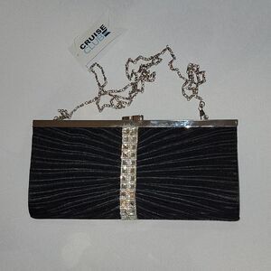 NWT Cruise Club Evening Bag Bling Convertible Purse Crossbody Clutch Black